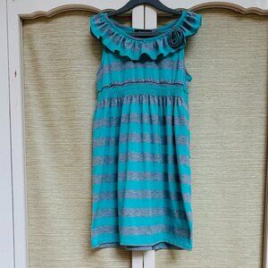 Zunie Dress Gray and Mint Green Mini Dress with Rosette and Ruffled Top Summer